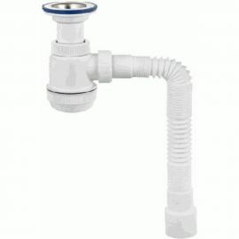 Сифон VIRPLAST МИНИ Элит 1.1/2 х40/50 с литым выпуском, нерж.чашкой 70мм и гибкой трубой 100311 