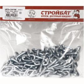 Цепь Стройбат DIN 766, короткое звено, 4 мм, белый цинк, 3 м 261690 