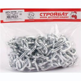 Цепь Стройбат DIN 766, короткое звено, 5 мм, белый цинк, 3 м 261710 