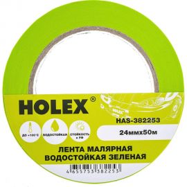 Малярная жаростойкая лента HOLEX до 100С, зеленая, водостойкая, 24 мм, 50 м HAS-382253 