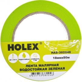 Малярная жаростойкая лента HOLEX до 100С, зеленая, водостойкая, 18 мм, 50 м HAS-382246 