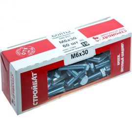 Оцинкованные болты Стройбат DIN 933 М6х30 60 шт. 2630017/005471 