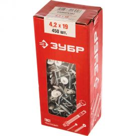 Саморезы с прессшайбой по листовому металлу до 0,9 мм Зубр RAL-9003 PH2 4,2х19 мм 450шт 300191-42-019-9003 