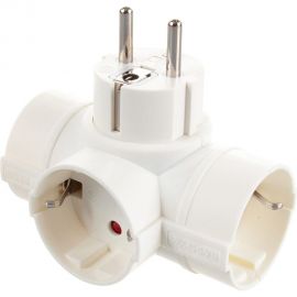 Адаптер T-образный, три гнезда, 16A, с землей, белый Electraline 55040 