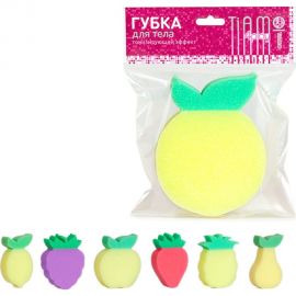 Губка для тела TIAMO 4Play ФРУКТЫ плоская однослойная 13470 