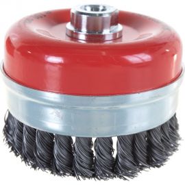 Щетка чашечная усиленная для УШМ (жгутированная стальная проволока 0,5 мм, 100 мм) MIRAX 35144-100 