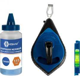 Набор из шнура и краски КОБАЛЬТ длина шнура 30 м, в пластиковом корпусе, синий меловой порошок, 115 гр, уровень 907-224 