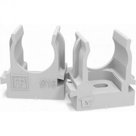 Крепеж-клипса для труб Промрукав атмосферостойкая, для монтажного пистолета, серая, в п/э, d16 мм, 100 шт. PR13.0401 