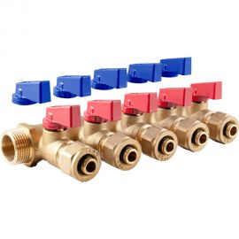 Коллектор с шаровыми кранами PROFACTOR в/н 3/4" х 5 вых 16 цанга PF MVP 266.5 