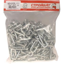 Цепь Стройбат DIN 763, длинное звено, 5 мм, белый цинк, 5 м 261660 