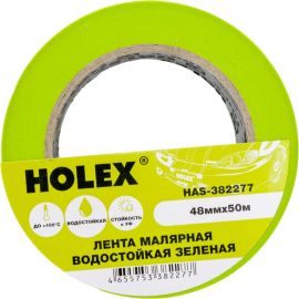 Малярная жаростойкая лента HOLEX до 100С, зеленая, водостойкая, 48 мм, 50 м HAS-382277 
