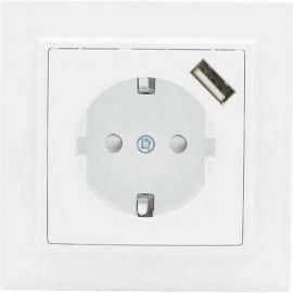 1-местная розетка EKF СП с/з Минск 16А белая с защитными шторками с USB 1А SQERR16-028-100-USB 