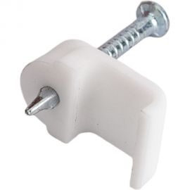 Пластиковая плоская скоба с гвоздем REXANT 8x3 мм, белая, 20 шт. 07-4207-20 