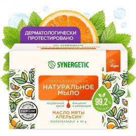Натуральное туалетное мыло SYNERGETIC масло мяты и апельсин, 90 г 200103 
