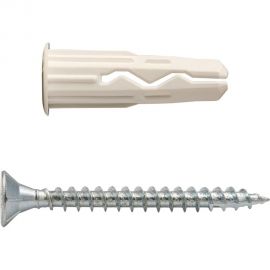 Универсальный нейлоновый дюбель ЕВРОПАРТНЕР белый, multi pro, 6x25 мм, шуруп multi, пот. голова, tx15, zn, 4x45 мм, бита tx, 30 шт. RB3 0133 