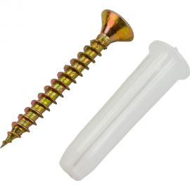 Набор для крепления ВИРТУОЗ дюбель 8х35, шуруп 5х40 потайная головка, желтый цинк, 18 шт. 00422 