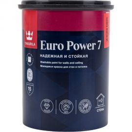 Моющаяся краска для стен и потолков TIKKURILA euro power-7 база с 0,9 л 18923 