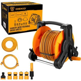 Набор для полива DEKO DKI15 катушка, шланг усиленный 1/2 15 м + 2 м, насадка для полива, коннекторы, 9 предметов 065-0462 