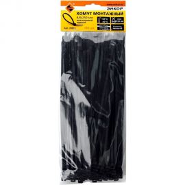 Монтажный пластиковый хомут Энкор 4,8x250 черный 100шт 29973 