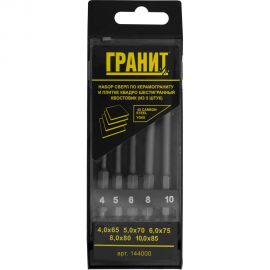 Набор сверл по керамограниту и плитке Квадро 5 шт, 4, 5, 6, 8, 10 мм, 1/4HEX-E Гранит 144000 