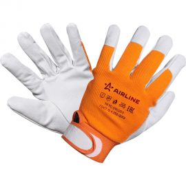 Комбинированные перчатки Airline натуральная кожа/хлопок, р.XL, оранжевый/серый AWG-S-14 