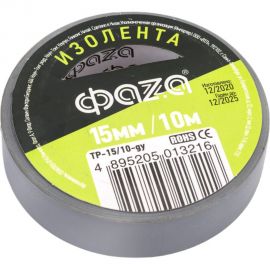 Изолента ФАZА ПВХ 15 мм х 10 м, серая 5013216 