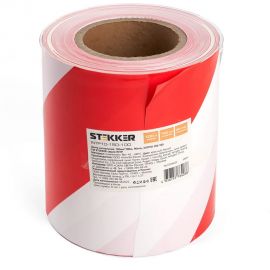 Сигнальная лента STEKKER 150 мм, 100 м, 90 mic, красный, белый intp10-150-100 39915 