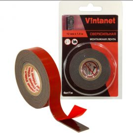 Монтажная сверхсильная клейкая двусторонняя лента Vintanet VN1146, цвет черный, 12 мм х 1,5 м VN11461215 