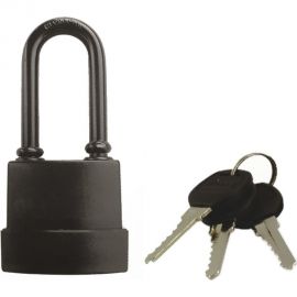 Навесной замок РемоКолор (влагостойкий; чугун в ПВХ; 3 ключа; цилиндровый механизм; 70x118x33 мм; удлиненная дужка) 70-0-998 