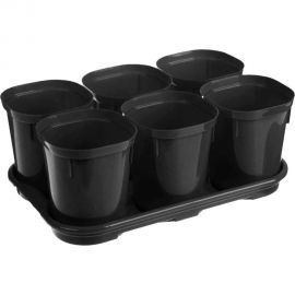 Набор горшков для выращивания рассады INGREEN Smart Solution с поддоном, 6x400мл, черный 35006035ЧР 