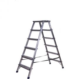 Алюминиевая двухсторонняя стремянка с мини-платформой STAIRS 6 ступеней АМР 206 