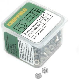 Гайка KREPFIELD нержавеющая, М2,5, DIN 934, А2, шестигранная, 250 шт. 934А2ГАЙКАМ2,5-250 