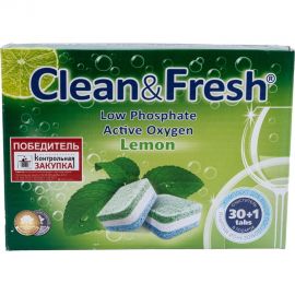 Таблетки для посудомоечных машин CLEANANDFRESH all in 1, 30 таблеток+очиститель 1 шт Cd1330 