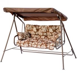 Cадовые качели OLSA Невада аналог Бари 2-х местные, каркас коричневый, коричневый, рисунок цветы с1332 