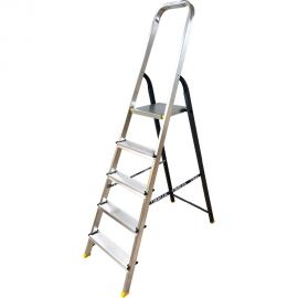 Комбинированная алюминиевая усиленная стремянка со стальной задней ногой Алюмет 5 ступени АМS7805 