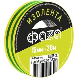 Изолента ФАZА ПВХ 15 мм х 20 м, желто-зеленая 5013339 