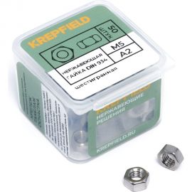 Гайка KREPFIELD нержавеющая, М5, DIN 934, А2, шестигранная, 50 шт. 934А2ГАЙКАМ5-50 