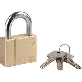 Навесной замок Зубр ЭКСПЕРТ латунный корпус, классическая форма, закаленная дужка, 50 мм 37299-50 