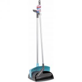 Совок для мусора с крышкой-ловушкой и щеткой-сметкой LAIMA Home алюминиевая ручка 93 см 606804 