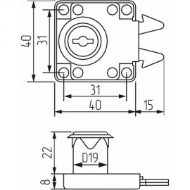 Врезной замок для шкафа-купе (ДСП) Mebax хром, 19 мм 00-00002163 
