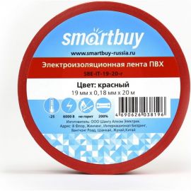 Изолента Smartbuy 0.18х19 мм, 20 метров, красная SBE-IT-19-20-r 