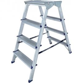 Двухсторонняя алюминиевая стремянка Алюмет c широкой верхней ступенью 260 мм, 4 ступени ADK6204 