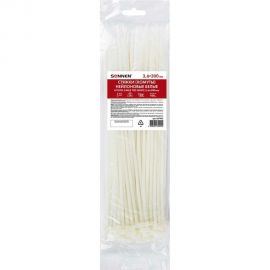Нейлоновая сверхпрочная стяжка (хомут) SONNEN Power Lock, 3,6x300 мм, 100 шт., белая 607923 