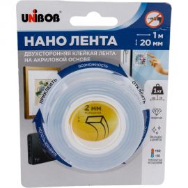 Клейкая нано лента UNIBOB кристально-прозрачная, 20 мм, 1 м (пена) 97246 
