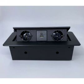 Выдвижной встраиваемый блок розеток Inrior выдвижная розетка, на 2 EURO розетки и 2 USB-A+C, черный, TORO-33-20 