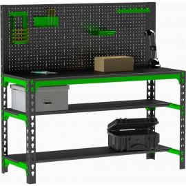 Металлический стол ООО Металекс 750x1500x600, две полки, перфопанель с комплектом аксессуаров SMMPIIPRIA751560 