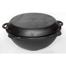 Чугунный казан Davr Metall 10 л плоское дно с крышкой сковородкой казан10(плоск)+крыш(сков)10л 