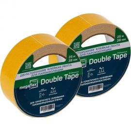 Двусторонняя клейкая лента для пароизоляции Megaflex double tape (2 шт х 38 мм х 25 м) двойная упаковка MEGDO.38.50 