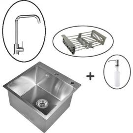 Мойка для кухни из нержавеющей стали WISENT с раздвижным коландером, дозатором и смесителем wg5050 (50x50 см) WGS35050/W302644/W405A/W4998-4/WGER010 