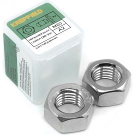 Гайка KREPFIELD нержавеющая, М20, DIN 934, А2, шестигранная, 2 шт. 934А2ГАЙКАМ20-2 